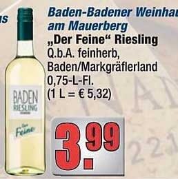 Baden-Baden Weinhäuser ‚Der Feine‘ Riesling Q.b.A. feinherb 0,75 L