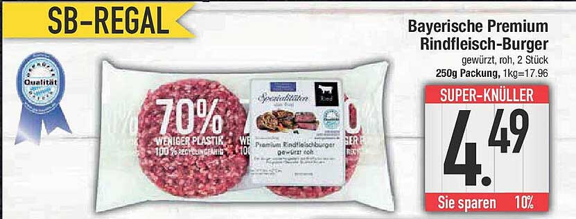 Bayerische Premium Rindfleisch-Burger - gewürzt, roh, 2 Stück