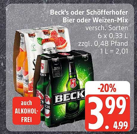Beck's oder Schöfferhofer Bier oder Weizen-Mix 6 x 0,33 L