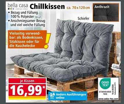 bella casa Chillkissen ca. 70 x 120 cm Anthrazit