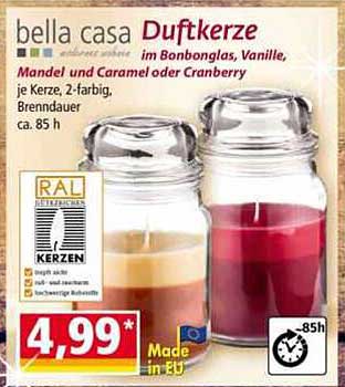 bella casa Duftkerze im Bonbonglas, Vanille, Mandel und Caramel oder Cranberry