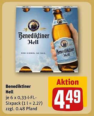 Benediktiner Hell - je 6 x 0,33 l-Fl.-Sixpack