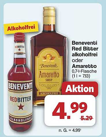 Beneventi Red Bitter alkoholfrei oder Amaretto 0,7-l-Flasche