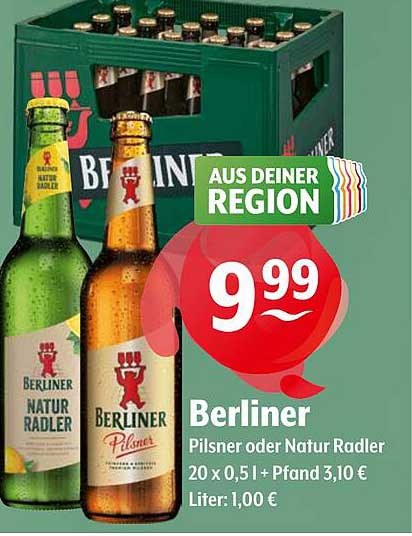 Berliner Pilsner oder Natur Radler 20 x 0,5 l