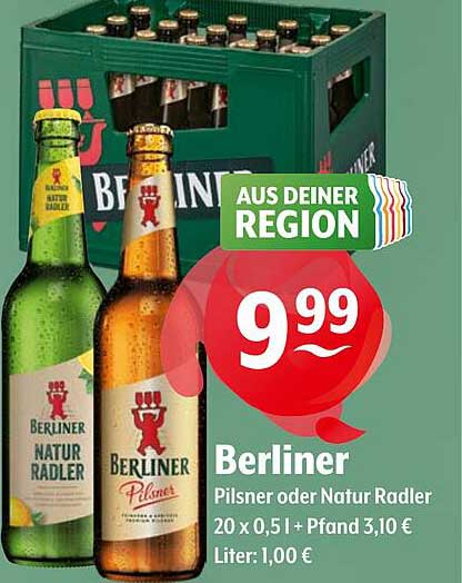 Berliner Pilsner oder Natur Radler 20 x 0,5 l