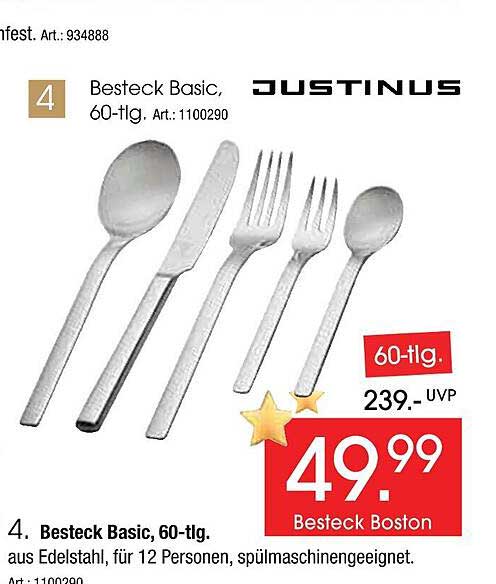 Besteck Basic, 60-tlg. aus Edelstahl, für 12 Personen, spülmaschinengeeignet
