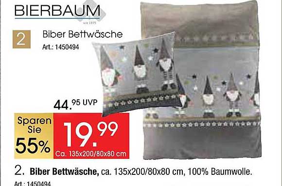 Biber Bettwäsche, 135x200/80x80 cm, 100% Baumwolle