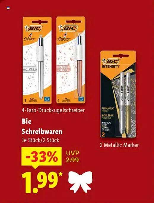 Bic Schreibwaren – 4-Farb-Druckkugelschreiber und Metallic Marker