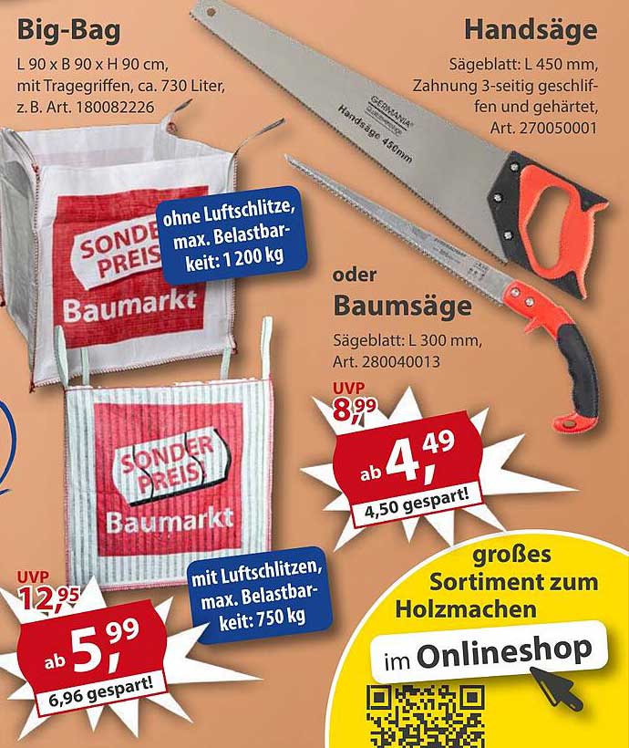 Big-Bag und Handsäge im Sonderpreis Baumarkt-Prospekt