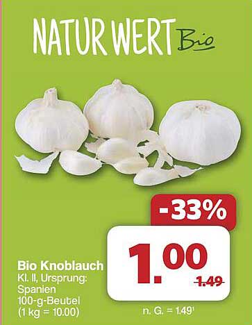 Bio Knoblauch Kl. II, Herkunft: Spanien 100-g-Beutel