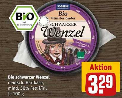 Bio schwarzer Wenzel - deutsch. Hartkäse, mind. 50% Fett i.Tr., je 100 g