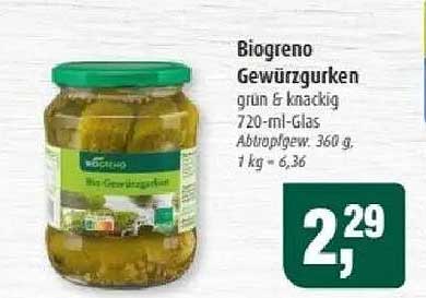 Biogreno Gewürzgurken grün & knackig 720-ml-Glas