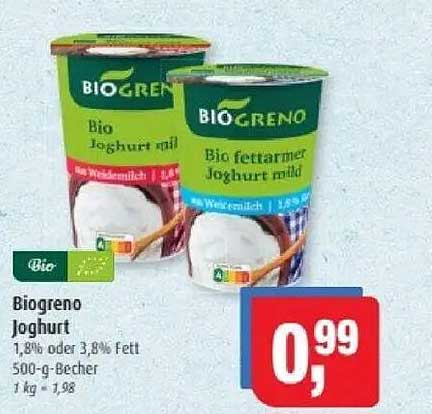 Biogreno Joghurt - Bio Jogurt mild 1,8% oder 3,8% Fett 500-g-Becher