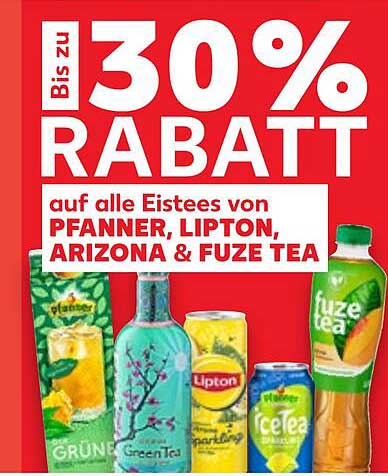 Bis zu 30% Rabatt auf alle Eistees von Pfanner, Lipton, Arizona & Fuze Tea