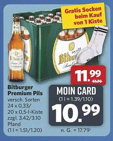 Bitburger Premium Pils 24 x 0,33l - Moin Card Preis: 10,99€