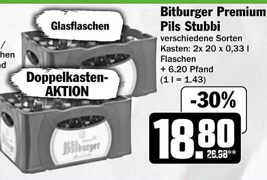 Bitburger Premium Pils Stubbi - Doppelkasten-Aktion