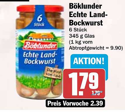 Böklander Echte Land-Bockwurst – 6 Stück im Glas