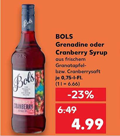 BOLS Grenadine oder Cranberry Syrup 0,75 l