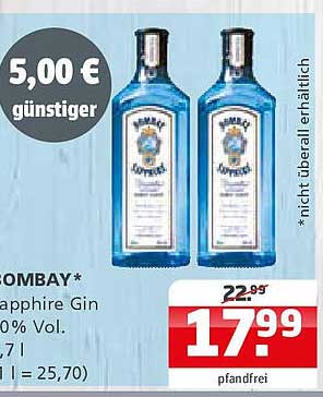 BOMBAY Sapphire Gin 1,0L – 40% Vol. – Pfandfrei