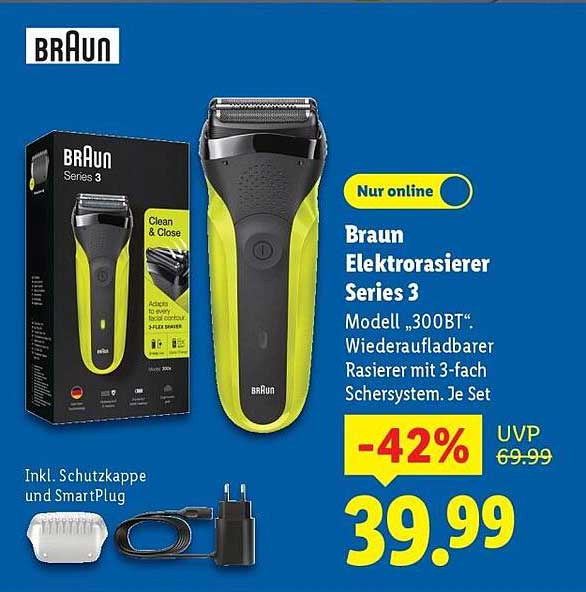 Braun Elektro-Rasierer Series 3 Modell '300BT' - Wiederaufladbarer Rasierer