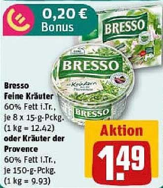 Bresso Feine Kräuter 60% Fett i.Tr., 8 x 15-g-Pckg. oder Kräuter der Provence 60% Fett i.Tr., 150-g-Pckg.
