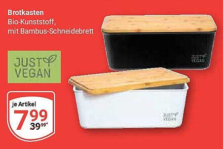 Brotkasten aus Bio-Kunststoff mit Bambus-Schneidebrett von JUST VEGAN