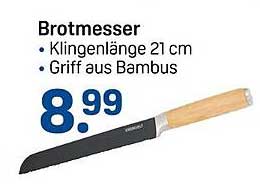 Brotmesser mit Klingenlänge 21 cm und Griff aus Bambus