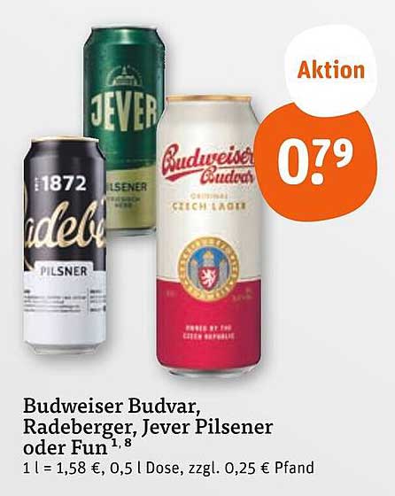 Budweiser Budvar, Radeberger, Jever Pilsener oder Fun – Aktion für nur 0,79 €