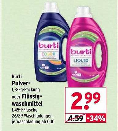 Burti Waschmittel - Pulver- oder Flüssigwaschmittel im Angebot