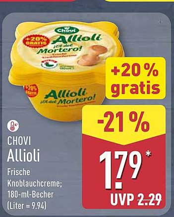 CHOVI Allioli - Frische Knoblauchcreme; 180-ml-Becher