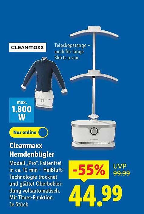 Cleanmaxx Hemdenbügel Pro - Faltenfreies Bügeln in Minuten