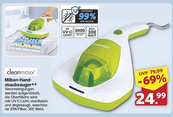 cleanmaxx Milben-Handstaubsauger - mit UV-C Licht