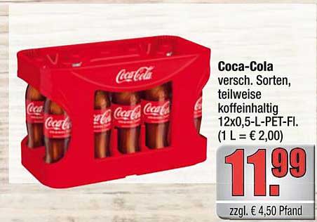 Coca-Cola, verschiedenste Sorten, teilweise koffeinhaltig – 12x0,5-L-PET-Flasche