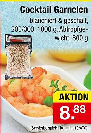 Cocktail Garnelen blanchiert & geschält, 200/300, 1000 g, Abtropfgewicht: 800 g