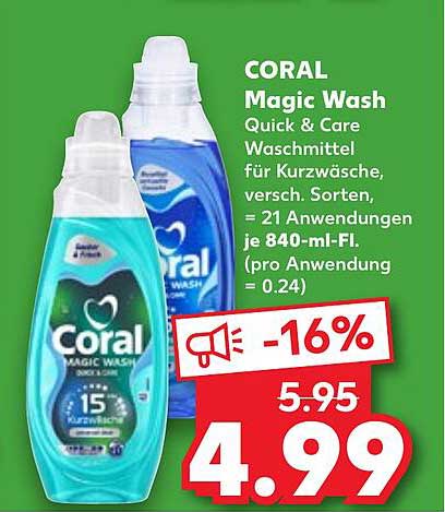 CORAL Magic Wash Waschmittel für Kurzwäsche