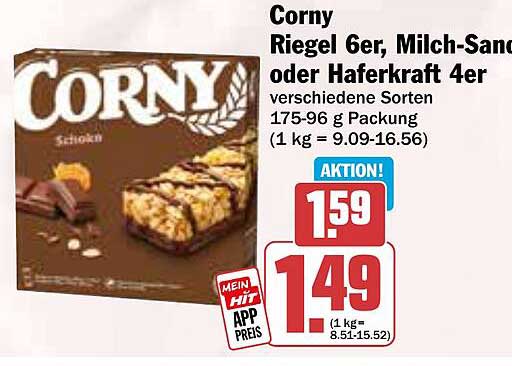 Corny Riegel 6er, Milch-Sand oder Haferkraft 4er