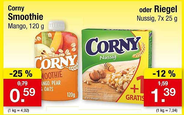Corny Smoothie Mango, 120 g oder Corny Riegel Nussig, 7x 25 g