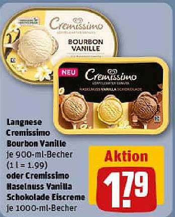 Cremissimo Bourbon Vanille oder Haselnuss Vanilla Schokolade Eiskrem