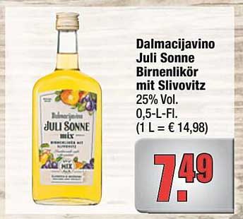 Dalmacijavino Juli Sonne Birnenlikör mit Slivovitz