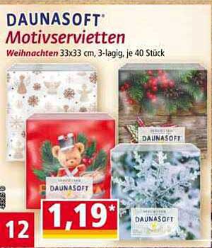 DAUNASOFT Motivservietten Weihnachten 33x33 cm, 3-lagig, je 40 Stück