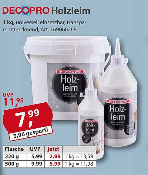 DECO PRO Holzleim, 1 kg, universell einsetzbar, transparent trocknend
