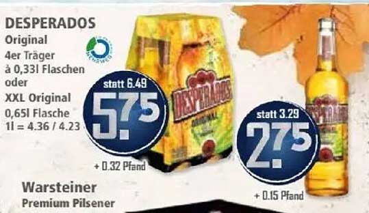 DESPERADOS Original 4er Träger à 0,33l Flaschen oder XXL Original 0,651l Flasche