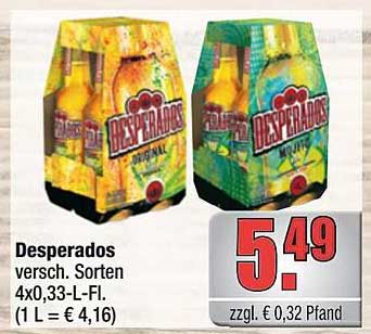 Desperados versch. Sorten 4x0,33-L-Fl.