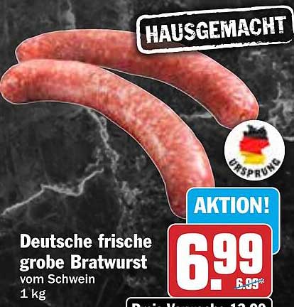 Deutsche frische grobe Bratwurst vom Schwein 1 kg