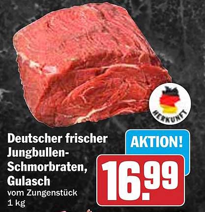 Deutscher frischer Jungbullen-Schmorbraten, Gulasch vom Zungenstück 1 kg