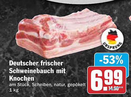 Deutscher frischer Schweinebauch mit Knochen