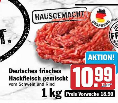 Deutsches frisches Hackfleisch gemischt vom Schwein und Rind - Aktion!