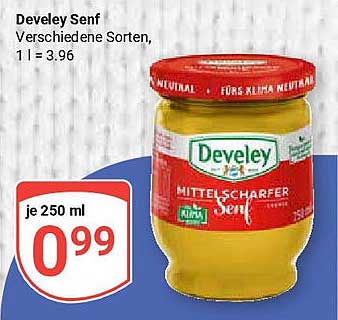 Develey Senf - Mittelscharfer Senf, 250 ml