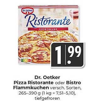 Dr. Oetker Pizza Ristorante oder Bistro Flammkuchen - versch. Sorten, 265-390 g, tiefgefroren