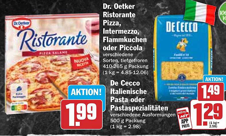 Dr. Oetker Ristorante Pizza oder De Cecco Italienische Pasta